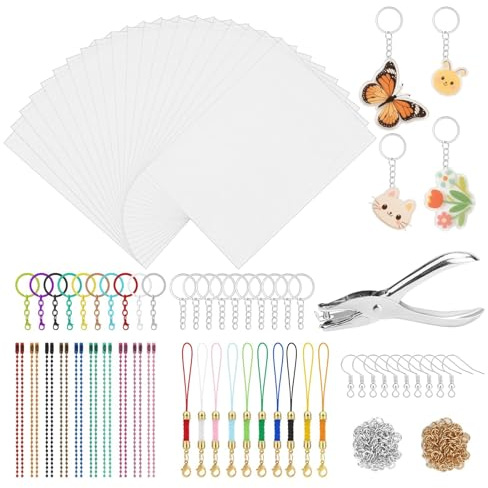 EEEKit 281PCS Shrink Plastic Sheets Kit, 20PCS 7.9 x 5.7 Shrinky Paper Sheets with Hole Punch, Earrings, Keychain Accessories for DIY Shrinky Paper Art Supplies