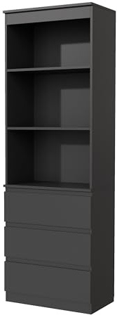 Garvishk Garvis Bücherregal Hochschrank, 3 Schubladen & 3 Regale – MDF Hochregal mit Kippsicherung, 180 cm Hoch, Platzsparend für Wohnzimmer Schlafzimmer Studierzimmer (Schwarz Matt)