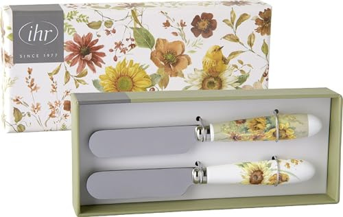 IHR - SP 1087060 - Buttermesser, 2er Set, Herbst, Blumen, Late Summer Beauties, 12cm, Porzellan, Edelstahl