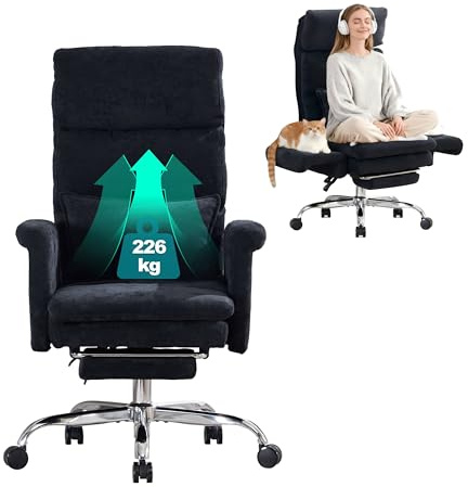 UEV Kontorsstol ergonomisk, spelstol, snurrstol, skrivbordsstol med fotstöd och armstöd svart