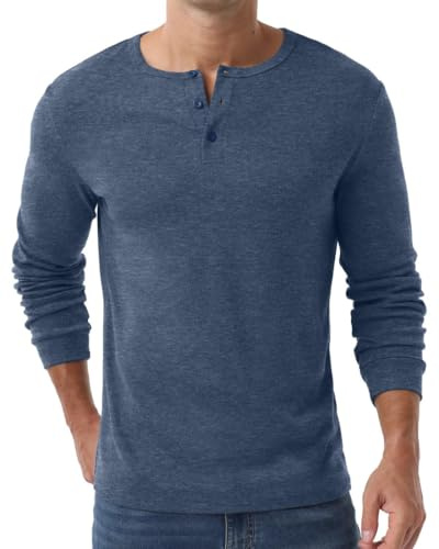 PrinStory Långärmad Skjorta Herr Henley Vinter Fritid Knapp T-Shirt Stickad Pullover T-Shirts För Män, XL