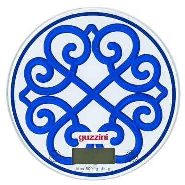 Guzzini - Harmonia Bilancia da Cucina Digitale in Vetro Temperato, Funzione Tara, Display LCD, 5 kg, 4 Unità di Misura, Blu Navy - 136600210