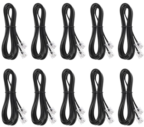 BATHVEVE 10 PCS Core Flat Telephone Wire Meters Long Landline Extension Cord for Home Office Fax Modem with Wear-resistant PVC Outer Shell Phone Cable Accessories