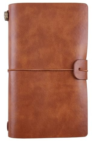 JHSDHYD A6 läderanteckningsbok anteckningsbok anteckningsbok vintage handgjord koskinnsdagbok, flygplan reseanteckningsbok (L.Brown)