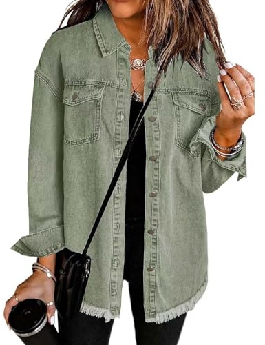 YGERGWE Denim Jackets Women Oversized Lightweight Jean Jacket Casual Button-Down Shacket, Ladies Long Sleeve Jean Shirt Top for Spring Autumn