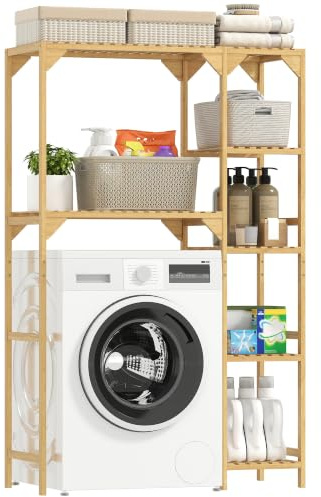 HOMCOM Étagère au-Dessus de Machine à Laver en Bambou Bois Naturel | Meuble de Salle de Bain Moderne, Étagères Réversibles, Meuble de Rangement, pour Buanderie, Salle de Bain