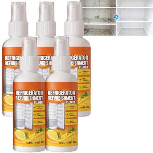 Kraftfull renovering av rengöringsmedel för kylskåpsdeodoriseringsmedel, flerfunktionsrengöring av kylskåp, snabb borttagning av fläckar och luktlösning för rörafri rengöring, (5PCS)