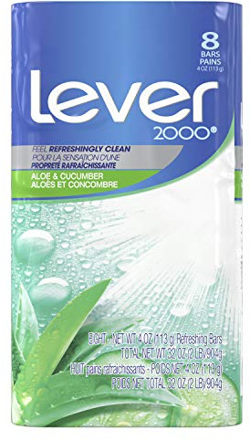 Lever 2000 Refreshing Body Soap and Facial Cleanser Aloe & Cucumber Effectively Washes Away Bacteria 4 oz 8 Bars