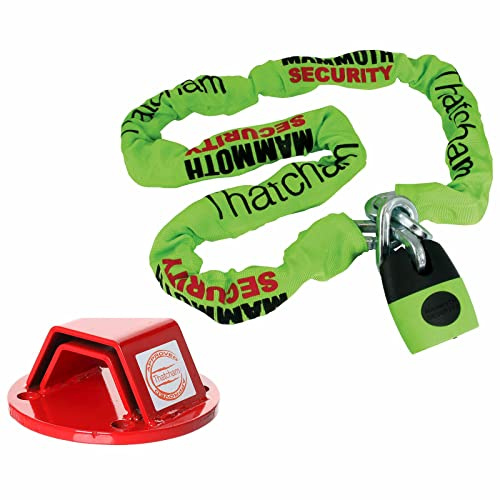 MAMMOTH THATCHAM MOTOR BIKE CYCLE 12 MM STEEL CHAIN PAD SHACKLE LOCK 180 CM AND WALL GROUND ANCHOR