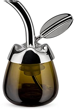 Alessi Fior d' olio Olivenölkoster aus Glas mit Ausgiesser aus Edelstahl 18/10 glänzend poliert und thermoplastischem Harz, 6 x 8.5 x 5 cm