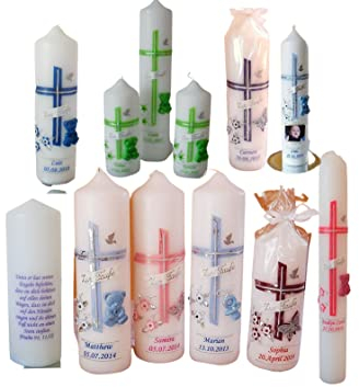 Taufkerze/Kommunionkerze,Konfirmationskerze, Patenkerze,Taufgeschenk mit Teddybär,Schmetterlinge,Schnuller inkl.Name,Datum**Junge Mädchen B0772RGJM4