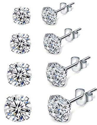 Shuxin Silver Stud Earrings for Women, 4 Pairs 925 Sterling Silver Zirconia Stud Earrings Set, Hypoallergenic Small Sleeper Cartilage Studs, with AAAAA Champagne Cubic Zirconia