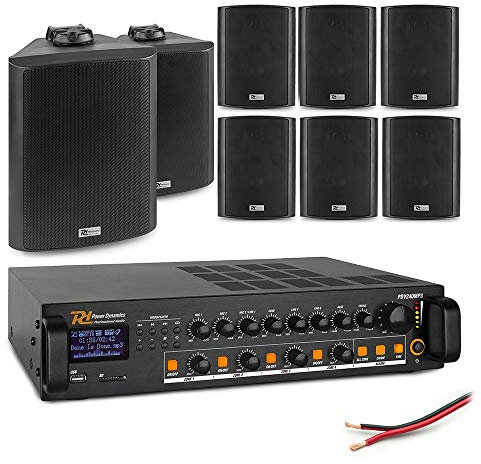 Power Dynamics 4-Zone Wall Speaker System with PD BC50V 5.25 Black Speakers, PDV240MP3 240W Amplifier, Weatherproof, Indoor/Outdoor Audio Solution, Bluetooth, Set of 8, Easy Installation