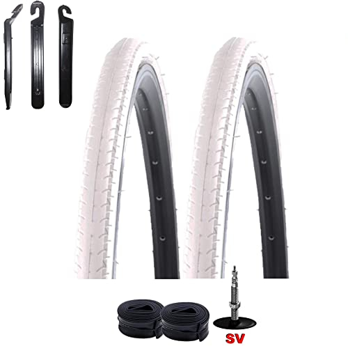 2 x Kenda 28 Kontender K-196 Rennradreifen in Weiß 26-622 (28 x 1,10) + 2 Schläuche SV inkl. maxxi4you Reifenheber