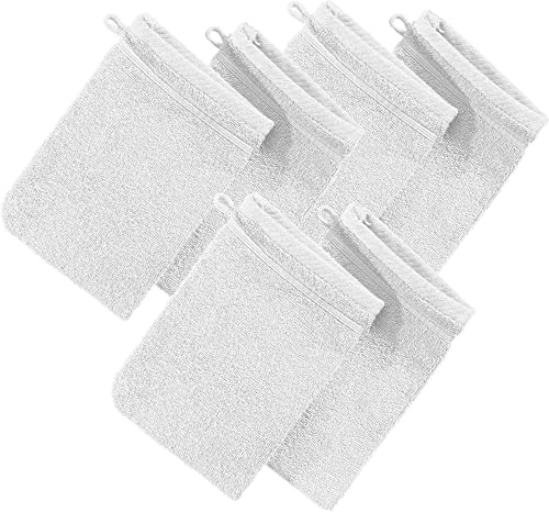 Erwin Müller Waschhandschuh Heidelberg 6er- Pack, 100% Baumwolle weiß Größe 15x21 cm - weiche Qualität, saugstark und strapazierfähig - praktisch durch Schlaufe