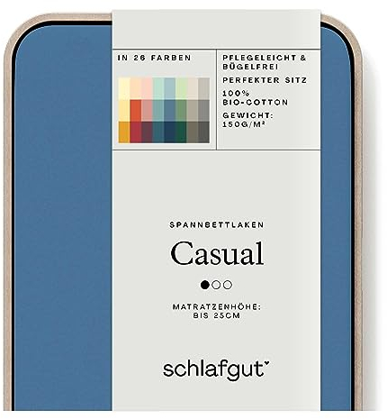 Schlafgut Casual Spannbettlaken 90x190cm bis 100x200cm - 100% Biobaumwolle, Oeko-TEX Zertifiziert, Blue Mid, Matratzenhöhe bis 25cm