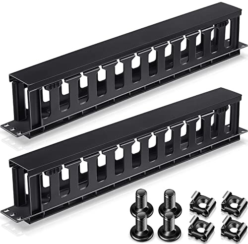 Leinuosen 4 Pcs 1U Rack Cable Management Sleeves Horizontal Mount Cable 12 Slot Management Clips Rack with Panel Cover 19 Inch for Wall Shelf Mount