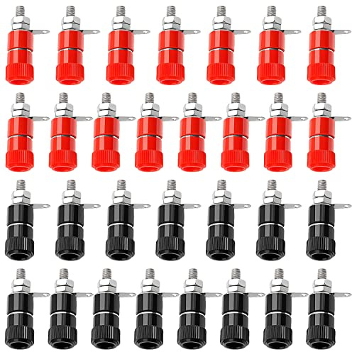 KUOQIY Bananensteckdose, 4 mm, Bananenstecker, Audio-Lautsprecherbuchse, Verstärker, Terminalverbinder, für 4 mm Bananenstecker, Rot, Schwarz, 30 Stück