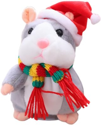 Talking Hamster Toy Repeats What You Say Electronic Plush Hamster Doll Talking Dancing Shaking Recording Animals Doll with Hat Scarf Funny Sound Recording Toy for Christmas Birthday New Year Gift