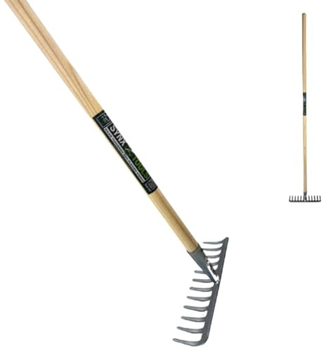 Synx Tools Gartenrechen 12 Zähne verzinkt Rechen - Rechen - Laubrechen - Bodenbearbeitungsmaschinen - Unkrautentferner - Gartenartikel - Komplett Inkl. 160cm Stiel