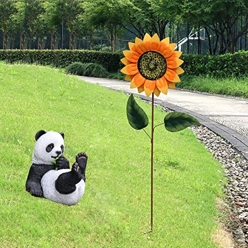 LFFH Moulin À Vent en Métal, Tournesol Art en Fer Moulin À Vent À Fleurs Moulin À Vent De Jardin Signes De Cour Apporter Une Sculpture De Panda