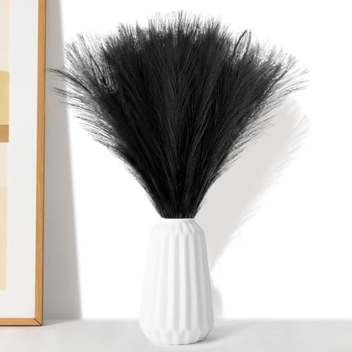 Ikosora Herbe de Pampa Artificielle, Fausse Herbe de Pampa séchée pour Vase, Fausses Fleurs artificielles, Herbe Moelleuse pour Salon, Cuisine, Mariage, décoration bohème (Noir)