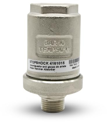 DOJA Barcelona | Amortiguador de Golpe de Ariete | Pack 1 | Amortiguador Ariete 1/2 | Ø51x92,8mm | Latón Niquelado | Reductor Golpe de Ariete | hasta 50mm, Grifo Lavabo, Válvula Ariete Agua