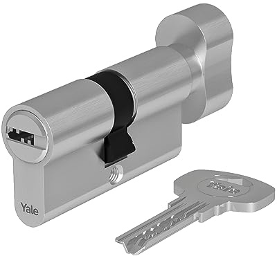 Yale Cilindro europeo 1000 PLUS Serie 30/40K mm Nichel satinato Cilindro con pomolo, con 5 chiavi incluse per garantire massima sicurezza, adatto per porte interne e uffici