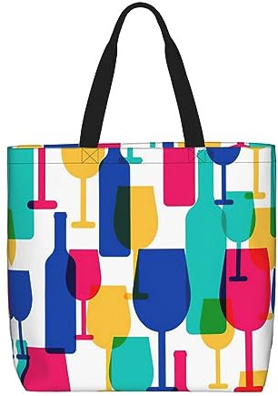 NEZIH Sac fourre-tout avec imprimé ananas coloré, sac à bandoulière décontracté, sac à main, sac de courses, sac de voyage, cadeau pour femme, Verres à cocktail et bouteilles de vin, Taille unique