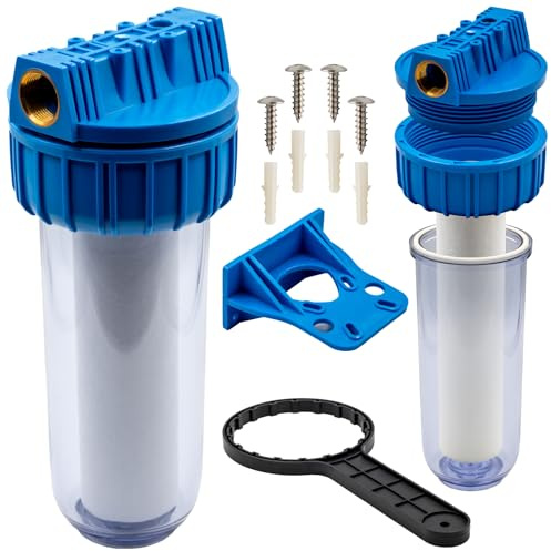KNM TRADE Wasserfilter Robustes Polypropylen Filter Blau 1 | PET, PP, Gartenpumpen, wartungsfreundlich, sauberes Wasser, bis 8 bar, vielseitige Installation