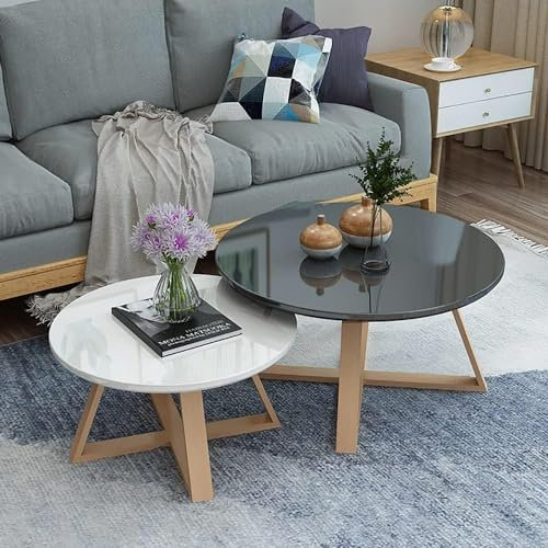 GArcan Zusammensetzbarer Couchtisch, 2er-Set, Morden-Sofatische, niedriger Beistelltisch, Tischbeine, geräumiger Stauraum, abgerundete Ecken mit gekreuzten Holzbeinen, rutschfestes Fußpolster für