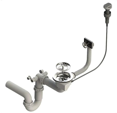 Faizee Möbel | Automatischer Siphon mit Überlauf für Granitspülen | Spülbecken Ablaufgarnitur Silber | Siphon Edelstahl für Küchenspüle & Spüle Küche | Einfache Montage & zuverlässige Funktion