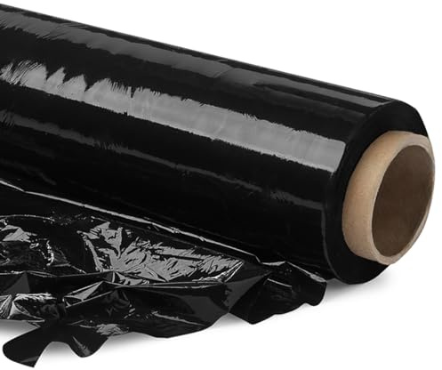 Vivopack Stretchfolie schwarz, Verpackungsfolie auf Rolle, Stretchfolienrolle, 50 cm, 23μm, 1,5kg, Schwarze Folie Selbstklebend, Wickelfolie Stretchfolie für Paletten, Umzugsfolie für Möbel
