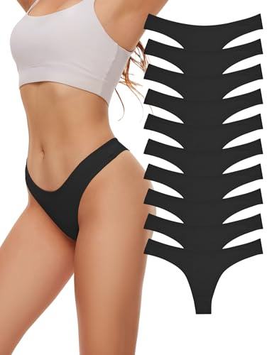 Evolyline Bomull Tanga Dam String Set - Tangas & Trosor Underkläder för Kvinnor, Andningsbara, Flerpack, Svart 10-Pack, L