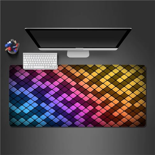 QiHon Gaming Mauspad XXL Lila Blaue Geometrie Großes Mauspad Schreibtischauflage mit Vernähte Kanten Einer speziellen Oberfläche verbessert Geschwindigkeit und Präzision 600x400x2mm