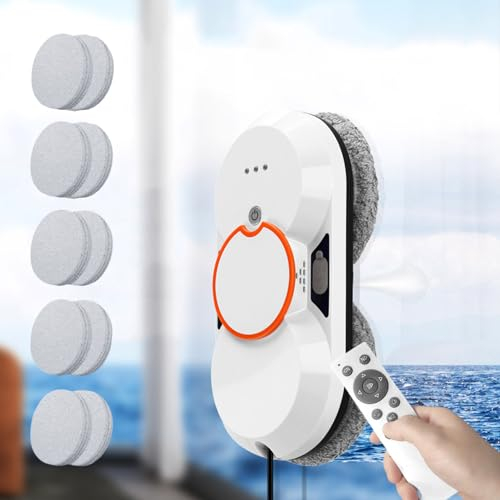 Automated Robotic Window Cleaner 5600Pa with 10 Mop Pads, Remote Control, 4 Cleaning Modes, Two-Way Water Spray, Intelligent Edge Detection, for High Rise Windows