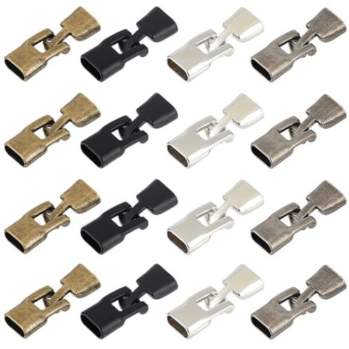 SUNNYCLUE 1 Caja 24 Piezas Pulsera de Aleación Cierres de Hebilla Plana Cierres Y Cerraduras de Pulsera de Cuero Metal Negro Plata Bronce Collar Extensión Cerraduras para Hacer Joyas Brazalete Collar