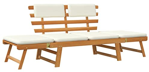 Makastle Gartenbank Beide Seiten Sind Verstellbar Tagesbett Sonnenliege Gartensofa mit Auflagen & klappbaren Armlehne, Balkonbank aus Holz, Sitzbank für Garten, Balkon, 190 cm Massivholz Akazie