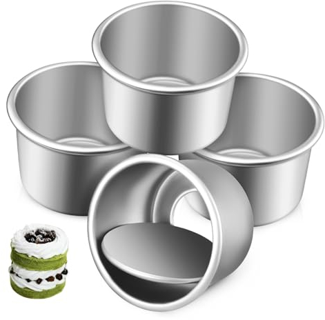 OKUMEYR 4pcs 2 Inch Aluminum Round Cake Pans Removable Bottoms Small Nonstick Baking Molds for Cheesecake and Quiche Baking