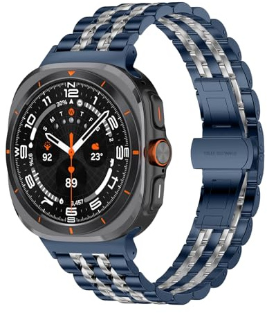 Hinnwer Armband für Samsung Galaxy Watch Ultra 2 (2026)/Ultra (2025/2024) | Ersatzarmbänder Edelstahl Metall Ersatz Armbänder für Samsung Galaxy Watch Ultra 2/Ultra (47mm) - Blau+Silber