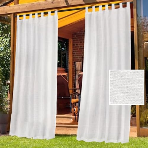 Tielag Outdoor Vorhang 2er Set H 240 x B 132 cm, Outdoorvorhänge, Outdoor Vorhänge, Outdoor Gardinen Wasserdicht, Sonnenschutz Vorhang Transparent, Weiß