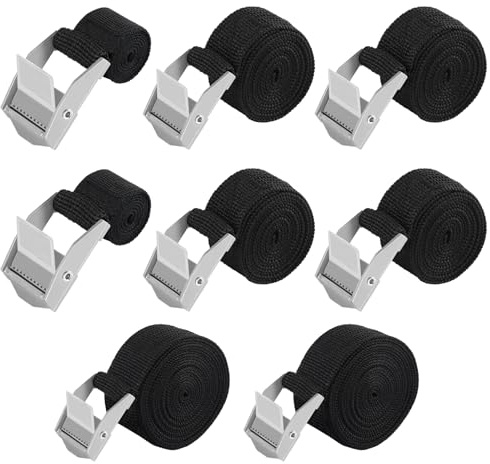 8 Stück Schwarze Polyester Spanngurte Kurz, 0.5m, 1m und 2m Zurrgurt, 2,5 cm Breiten Verstellbare Spanngurt mit Zinklegierungsclips,Zurrgurte für Fahrrad, Trolley, Autogurte (0.5m, 1m und 2m)