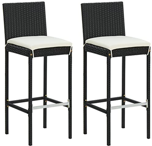 ZEYUAN Garten-Barhocker mit Kissen 2 STK. Schwarz Poly Rattan, Barhocker Outdoor Wetterfest, Barstühle, Balkonstuhl, Gartenstuhl - 316668