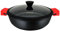 briebe Black Titanium Casseruola bassa da cucina a induzione, antiaderente, in titanio, 36 cm, in alluminio pressofuso, rivestimento senza PFOA, coperchio in vetro, manici in silicone, piano in