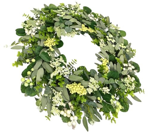 Bangbobi Couronne de Porte en Eucalyptus Décoration réaliste pour l'intérieur et l'extérieur - Couronne de Printemps Verte - 45 cm - pour Porte d'entrée et Ferme - Couronne de Fleurs