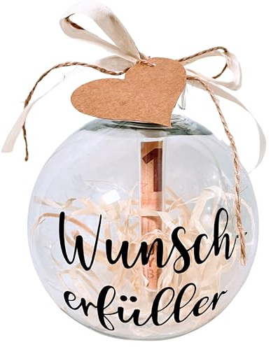 Geld schön verpacken - Geldgeschenk Gutschein Verpackung zu Weihnachten als Weihnachtskugel - auch mit Name personalisiert - 10cm - Christbaumkugel Kunststoff Weihnachtsbaumschmuck