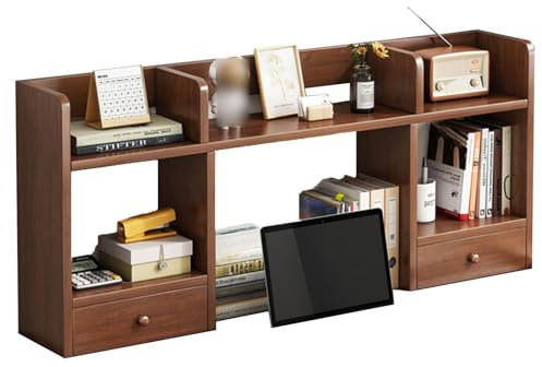 Schreibtisch-Bücherregal aus Holz mit 3 Etagen und 5 Regalen, ideal für Büro, Zuhause oder Wohnheim