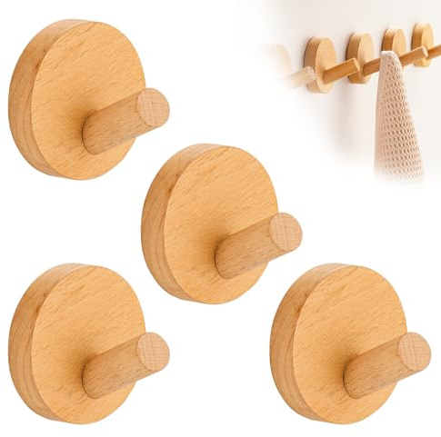 SoeUyd Wandhaken Holz Rund, Klebehaken Holz, Handtuchhalter Ohne Bohren Holz, Dekorative Selbstklebende Runde Wandhaken aus Holz,für Flure, Garderoben, Schlafzimmer und Bäder (B)