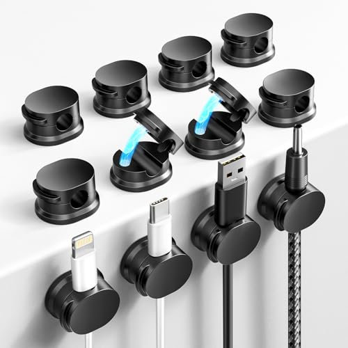 COCOMAX 12 Pezzi Fermacavi Magnetico,Ferma Cavi Adesivi,Clip per Cavi,Cable Organizer,Cable Management,Gestione Cavo per HDMI/PC/USB/TV/Ufficio/Cucina/Casa-Nero