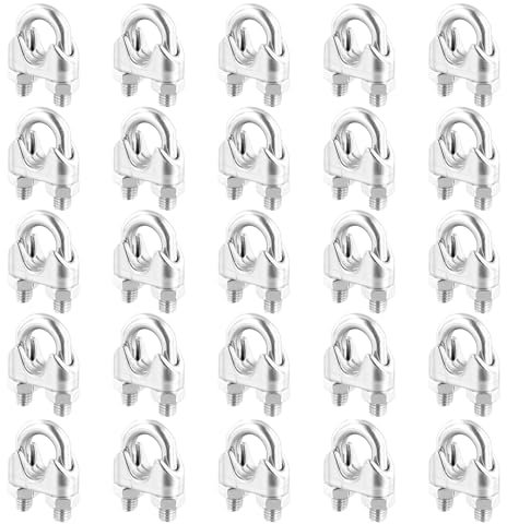 FAAING 25 Stück M5 Drahtseilklemme, U Bolzen Seilklemmen 5mm Edelstahl, Silber Bügelseilklemme Verzinkt Seilklemme für Stahlkabel, Drahtseile, Stahlseile